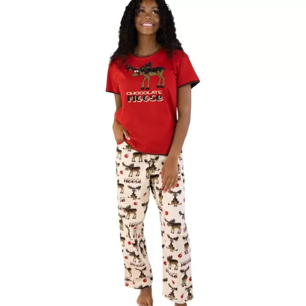 Lazy One Womens Pajama Set Short Sleeves with Cute Prints Relaxed FitRed Chocolate Moose Pajama Set