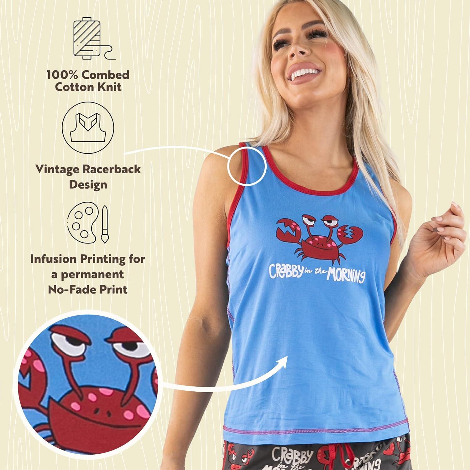 imageLazy One Tank and Shorts Pajama Separates Cute Summer Pajamas for Women MixandMatch Vintage Styling SeparatesCrabby in the Morning Tank Top