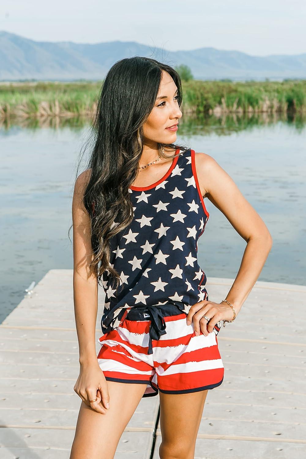 imageLazy One Tank and Shorts Pajama Separates Cute Summer Pajamas for Women MixandMatch Vintage Styling SeparatesStars  Stripes Shorts