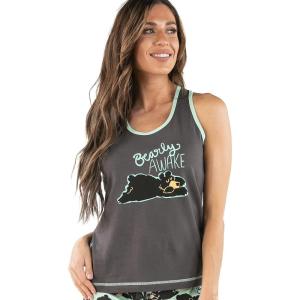 imageLazy One Tank and Shorts Pajama Separates Cute Summer Pajamas for Women MixandMatch Vintage Styling SeparatesGrey Bearly Awake Tank Top