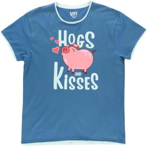 imageLazy One Pajamas for Women Cute Farm Pajama Pants and Top SeparatesBlue Hogs and Kisses Pajama Shirt