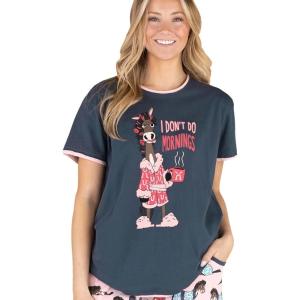 imageLazy One Pajamas for Women Cute Farm Pajama Pants and Top SeparatesDont Do Mornings Horse Pajama Shirt