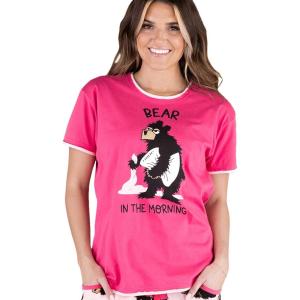 imageLazy One Pajamas for Women Cute Garden and Bear Pajama Pants and Top SeparatesBear in the Morning Pink Pajama Shirt