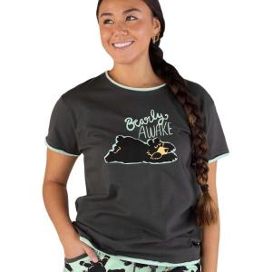 imageLazy One Pajamas for Women Cute Garden and Bear Pajama Pants and Top SeparatesBearly Awake Blue Pajama Shirt