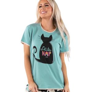 imageLazy One Pajamas for Women Cute Pajama Pants Cat and Dog Pajamas for Women Comfy Womens PJsCat Nap Blue Womens Pajama Shirt