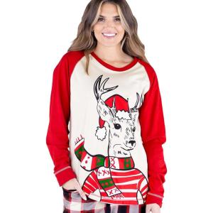 imageLazy One Pajamas for Women Cute Pajama Pants and Long Sleeve Top SeparatesDeer Chrismas Womens Pajama Shirt