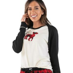 imageLazy One Pajamas for Women Cute Pajama Pants and Long Sleeve Top SeparatesMoose Plaid Womens Pajama Shirt