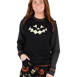 imageLazy One Pajamas for Women Cute Pajama Pants and Long Sleeve Top SeparatesSpooky Faces Womens Pajama Shirt