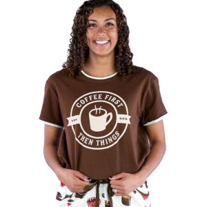 imageLazy One Pajamas for Women Cute Pajama Pants and Top SeparatesCoffee First Womens Pajama Shirt