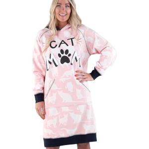 imageLazy One Oversized Hoodie Sweatshirt Comfortable Sleepwear Sweater Dress For WomenCat Mom Sleep Hoodie