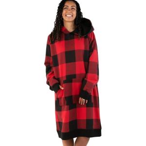 imageLazy One Oversized Hoodie Sweatshirt Comfortable Sleepwear Sweater Dress For WomenRed Plaid Sleep Hoodie