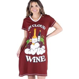 imageLazy One Womens Nightgown Funny VNeck Sleep Shirt for Women Novelty Pajama ShirtsCloud Wine Nightshirt