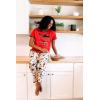 imageLazy One Womens Pajama Set Short Sleeves with Cute Prints Relaxed Fit Bear and Moose PrintsRed Chocolate Moose Pajama Set