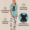 imageLazy One Womens Pajama Set Short Sleeves with Cute Prints Relaxed Fit Dog and Cat PrintsCat Nap Blue Pajama Set