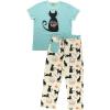imageLazy One Womens Pajama Set Short Sleeves with Cute Prints Relaxed Fit Dog and Cat PrintsCat Nap Blue Pajama Set