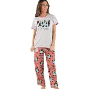 imageLazy One Womens Pajama Set Short Sleeves with Cute Prints Relaxed Fit Bear and Moose PrintsBear in Am Pajama Set
