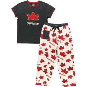 imageLazy One Womens Pajama Set Short Sleeves with Cute Prints Relaxed Fit Bear and Moose PrintsCanada Eh Pajama Set