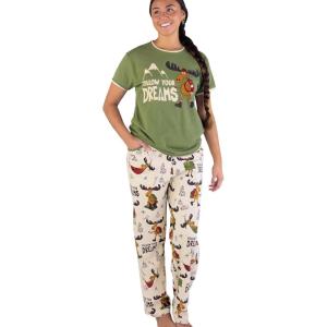 imageLazy One Womens Pajama Set Short Sleeves with Cute Prints Relaxed Fit Bear and Moose PrintsFollow Your Dreams Pajama Set