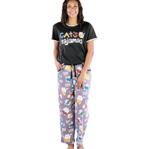 imageLazy One Womens Pajama Set Short Sleeves with Cute Prints Relaxed Fit Dog and Cat PrintsCats Pajamas Pajama Set