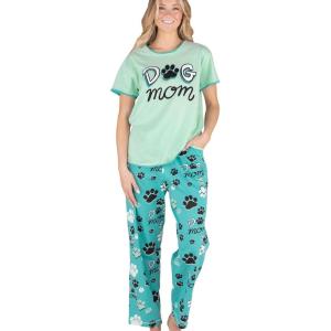 imageLazy One Womens Pajama Set Short Sleeves with Cute Prints Relaxed Fit Dog and Cat PrintsDog Mom Pajama Set