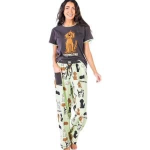 imageLazy One Womens Pajama Set Short Sleeves with Cute Prints Relaxed Fit Dog and Cat PrintsFetching Tired Pajama Set