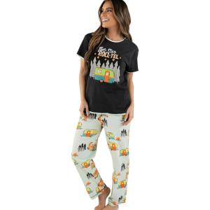 imageLazy One Womens Pajama Set Short Sleeves with Cute Prints Relaxed Fit Dog and Cat PrintsFivestar Rolltel