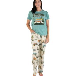 imageLazy One Womens Pajama Set Short Sleeves with Cute Prints Relaxed Fit Dog and Cat PrintsLets Explore Pajama Set