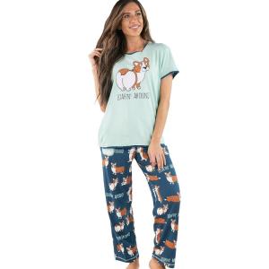 imageLazy One Womens Pajama Set Short Sleeves with Cute Prints Relaxed Fit Dog and Cat PrintsLoafin Around Pajama Set