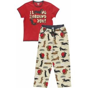 imageLazy One Womens Pajama Set Short Sleeves with Cute Prints Relaxed Fit Dog and Cat PrintsLong to Be Around You Red Pajama Set
