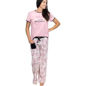 imageLazy One Womens Pajama Set Short Sleeves with Cute Prints Relaxed Fit Hugs ampamp Kisses Pig Farm Animal Hogs ampamp Kisses PJ Set Large