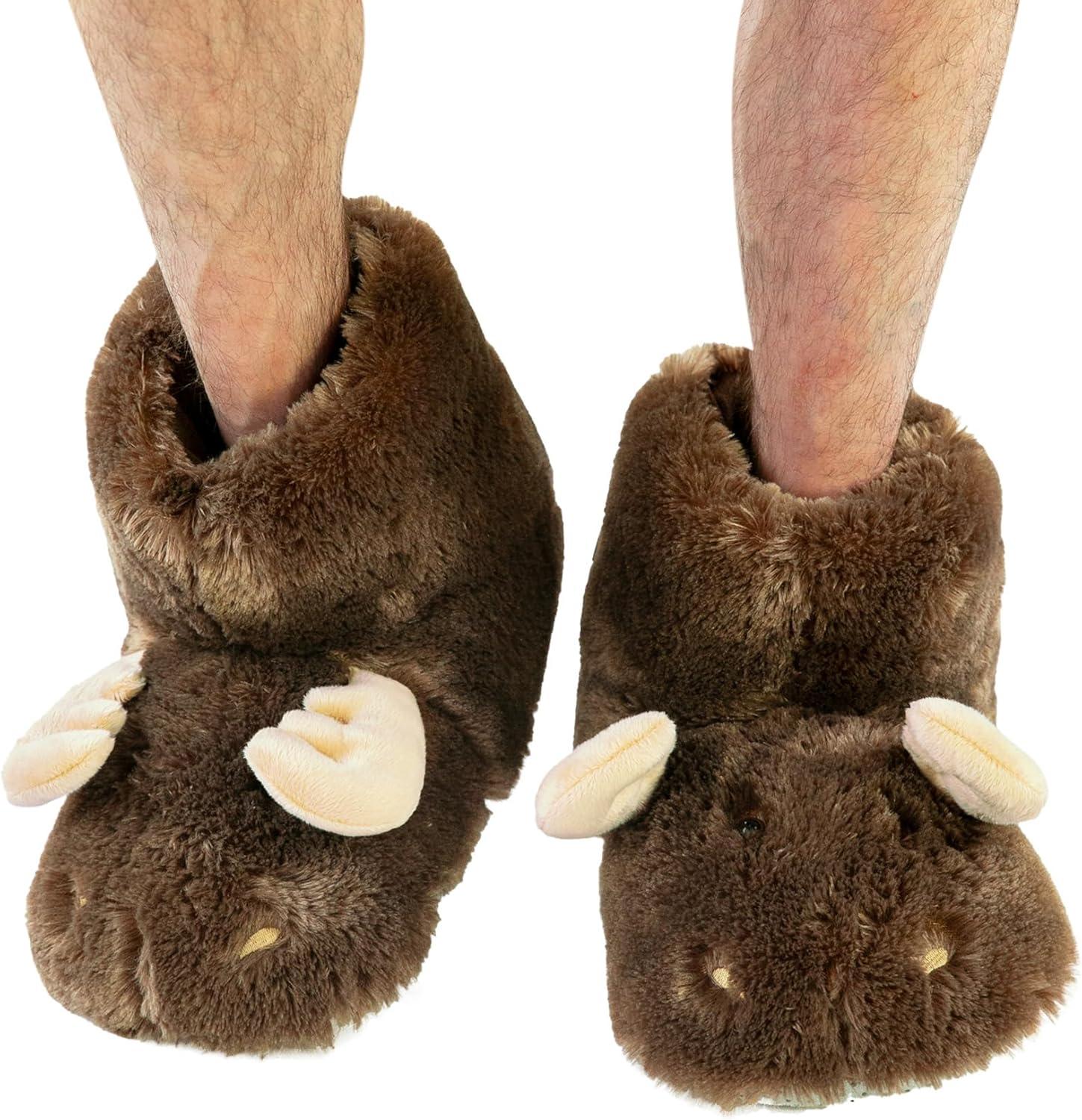 imageLazy One Animal Critter Slippers for Kids and Adults Cute and Cozy SlippersMoose Critter Slipper