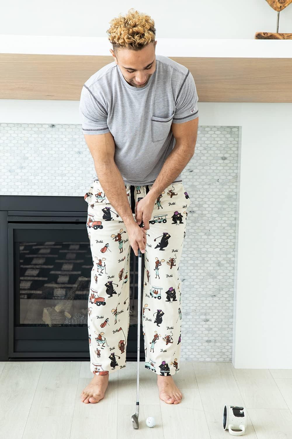 imageLazy One Animal Pajama Pants for Men Mens Separate Bottoms Lounge Pants Moose Bear Beaver Golf Bag Cart Golfers Medium