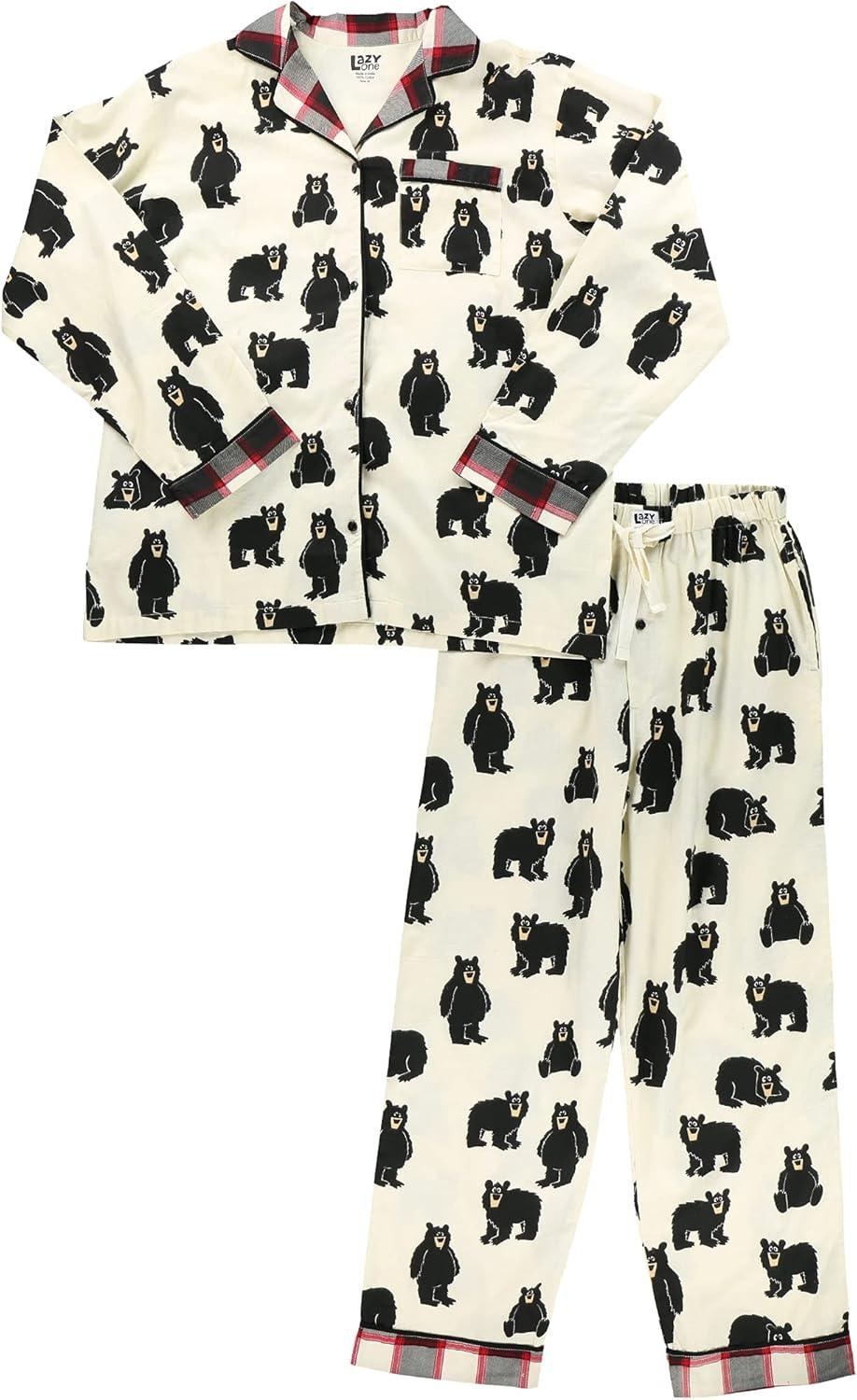 imageLazy One Family Bear ButtonDown Adult Pajama Set Classic ButtonDown Shirt and Pants Pjs Animal Bear