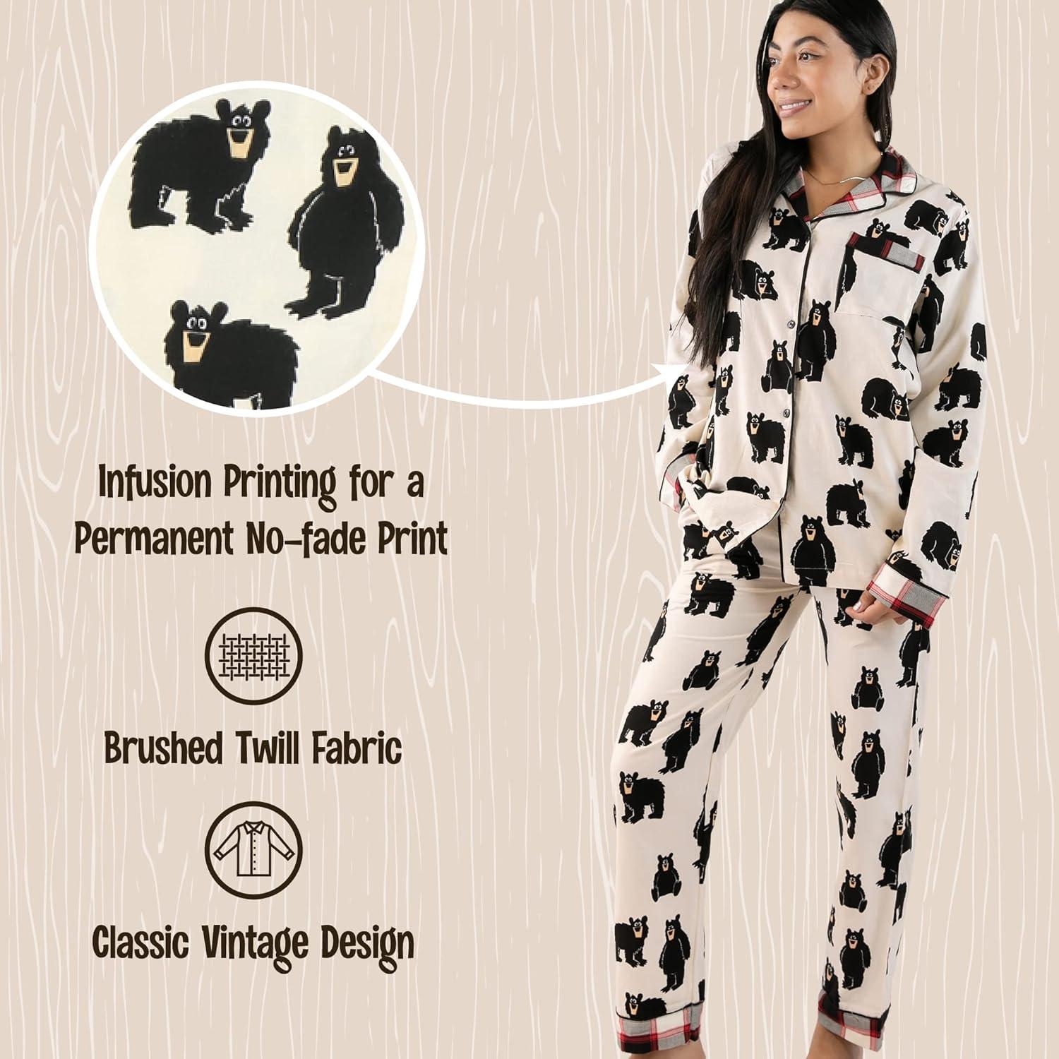 imageLazy One Family Bear ButtonDown Adult Pajama Set Classic ButtonDown Shirt and Pants Pjs Animal Bear