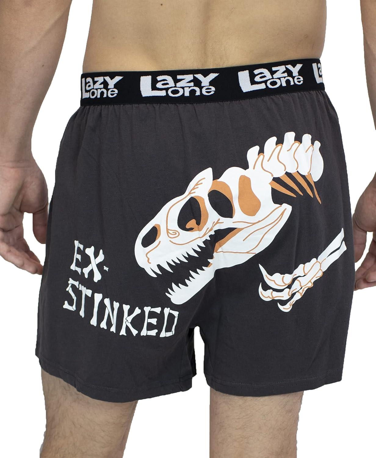 imageLazy One Funny Animal Boxers Novelty Boxer Shorts Humorous Underwear Gag Gifts for Men Dinosaur Bones Fossil TRex Ex Stinked Small