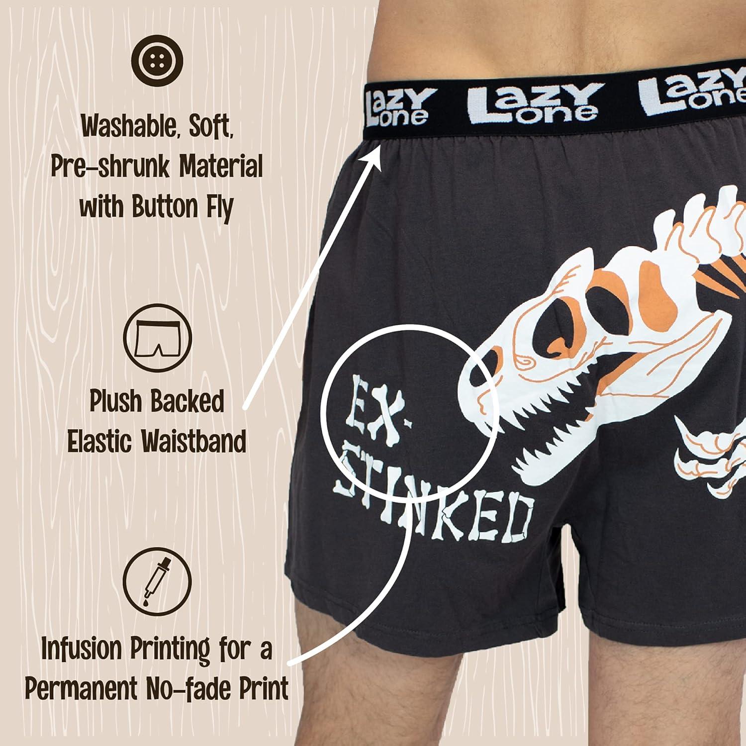imageLazy One Funny Animal Boxers Novelty Boxer Shorts Humorous Underwear Gag Gifts for Men Dinosaur Bones Fossil TRex Ex Stinked Small