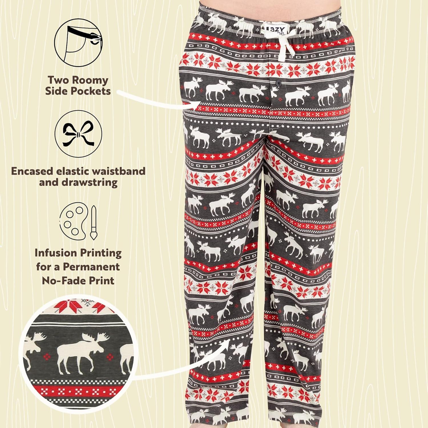 imageLazy One Funny Moose Pajama Pants for Men Mens Separate Bottoms Lounge PantsCabin Fair Isle Pajama Pants