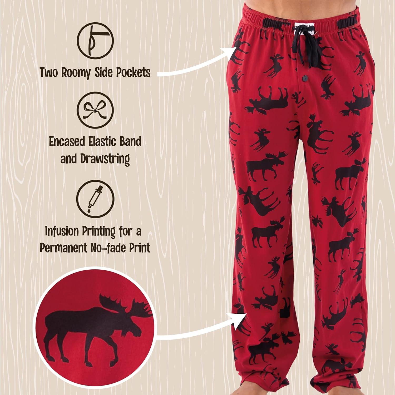 imageLazy One Funny Moose Pajama Pants for Men Mens Separate Bottoms Lounge PantsClassic Moose Mens Pajama Pants