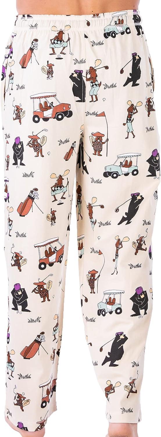 imageLazy One Funny Moose Pajama Pants for Men Mens Separate Bottoms Lounge PantsCream Golfers Pajama Pants