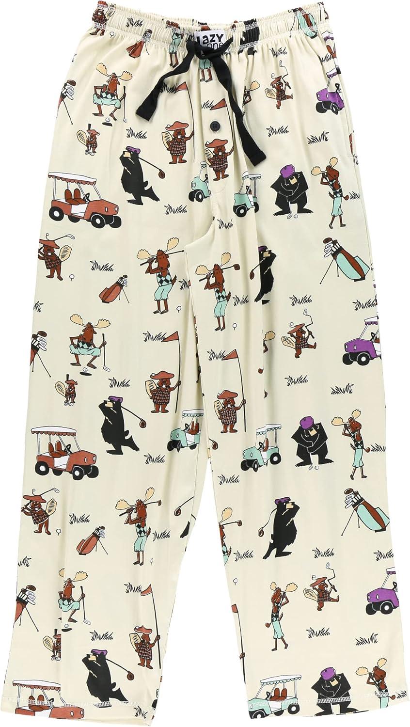 imageLazy One Funny Moose Pajama Pants for Men Mens Separate Bottoms Lounge PantsCream Golfers Pajama Pants