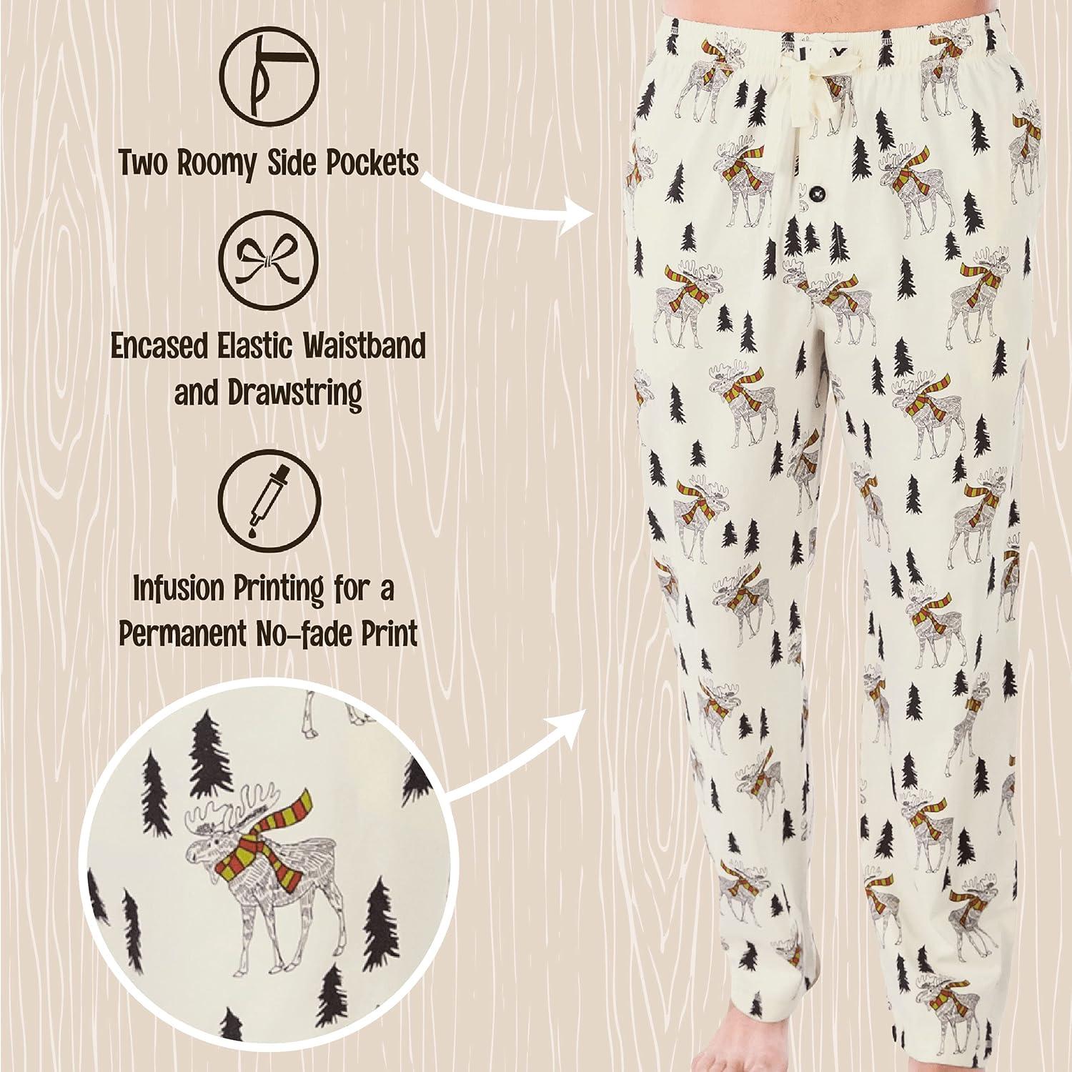 imageLazy One Funny Moose Pajama Pants for Men Mens Separate Bottoms Lounge PantsCream Moosletoe Pajamas Pants