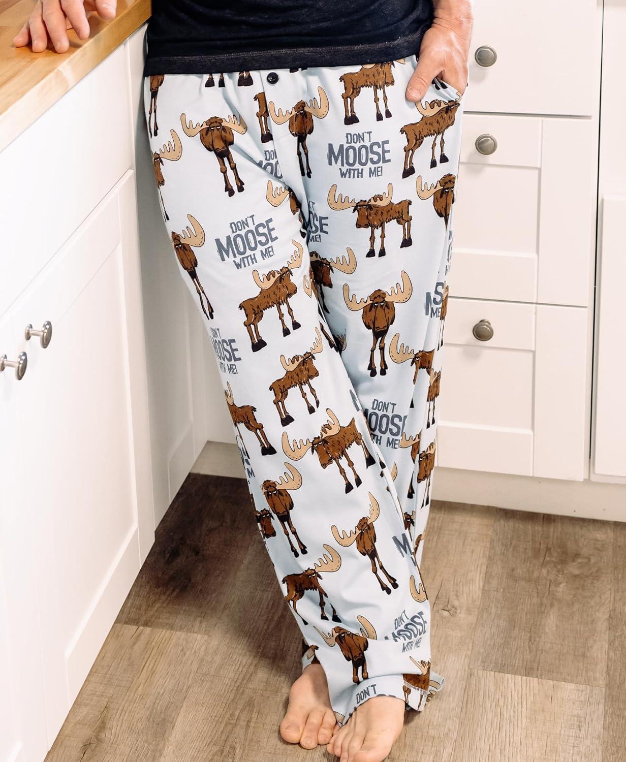 imageLazy One Funny Moose Pajama Pants for Men Mens Separate Bottoms Lounge PantsDont Moose Blue Pajama Pants