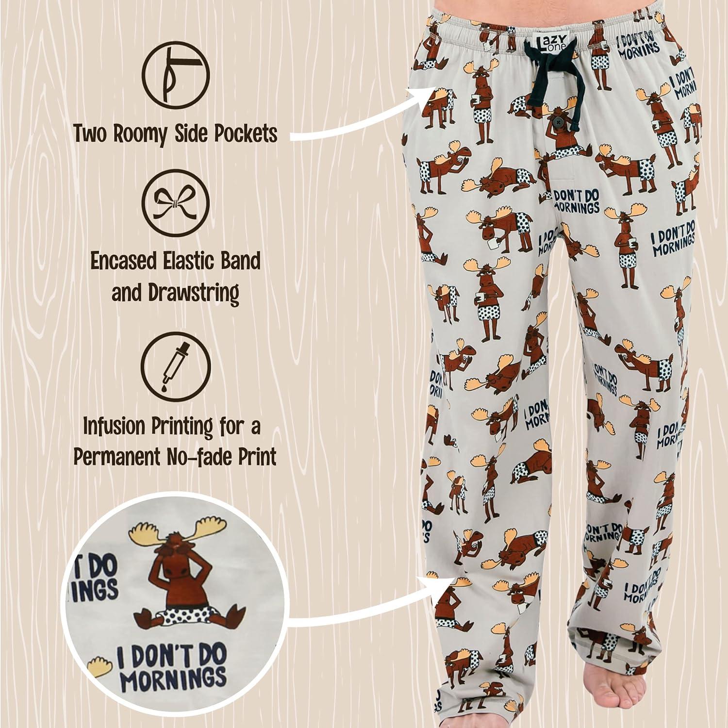 imageLazy One Funny Moose Pajama Pants for Men Mens Separate Bottoms Lounge PantsLight Grey Dont Do Mornings Moose Pajama Pants
