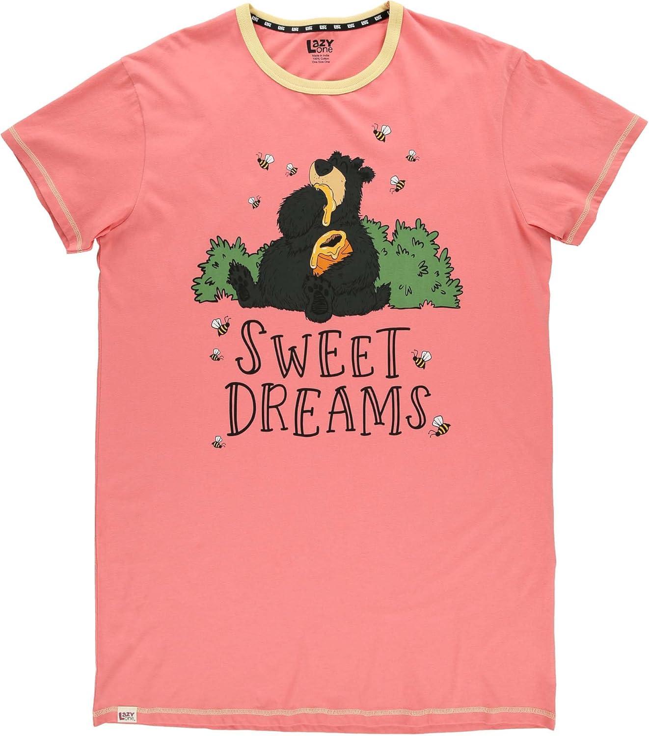 imageLazy One Nightshirts for Women Cute Nightgown for Women Animal DesignsPink Sweet Dreams Bear Nightshirt