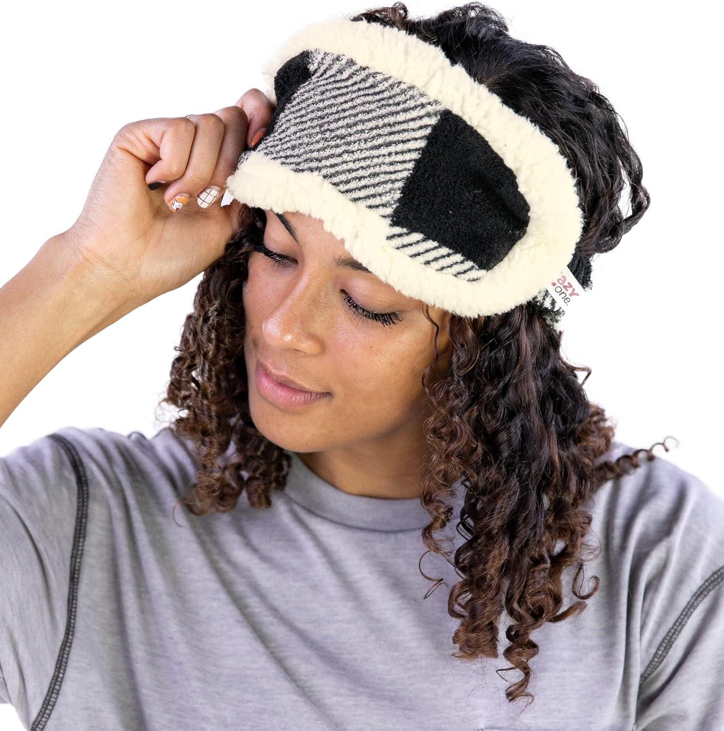 imageLazy One Plush Sleep Masks for Women Washable Polyester Eye Covers for AdultsBlack and White Plaid Sleep Mask