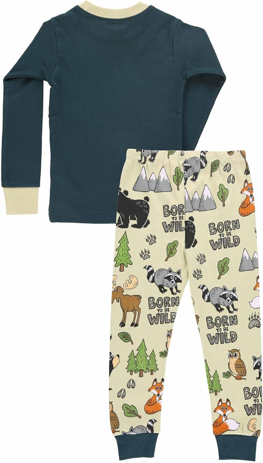 imageLazy One Warm LongSleeve PJ Sets for Girls and Boys Cozy Comfy Funny Kids Pajama Sets Animal Bear ampamp MooseBorn Wild Pajama Sets