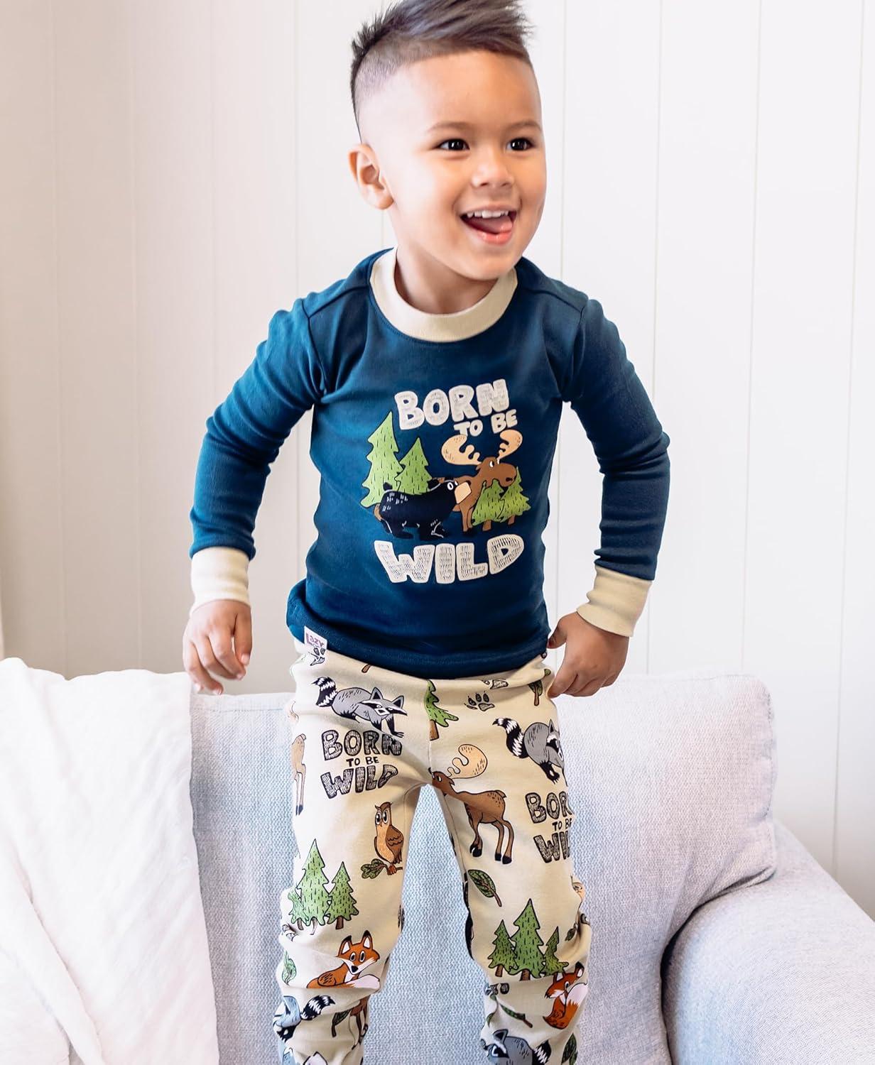 imageLazy One Warm LongSleeve PJ Sets for Girls and Boys Cozy Comfy Funny Kids Pajama Sets Animal Bear ampamp MooseBorn Wild Pajama Sets