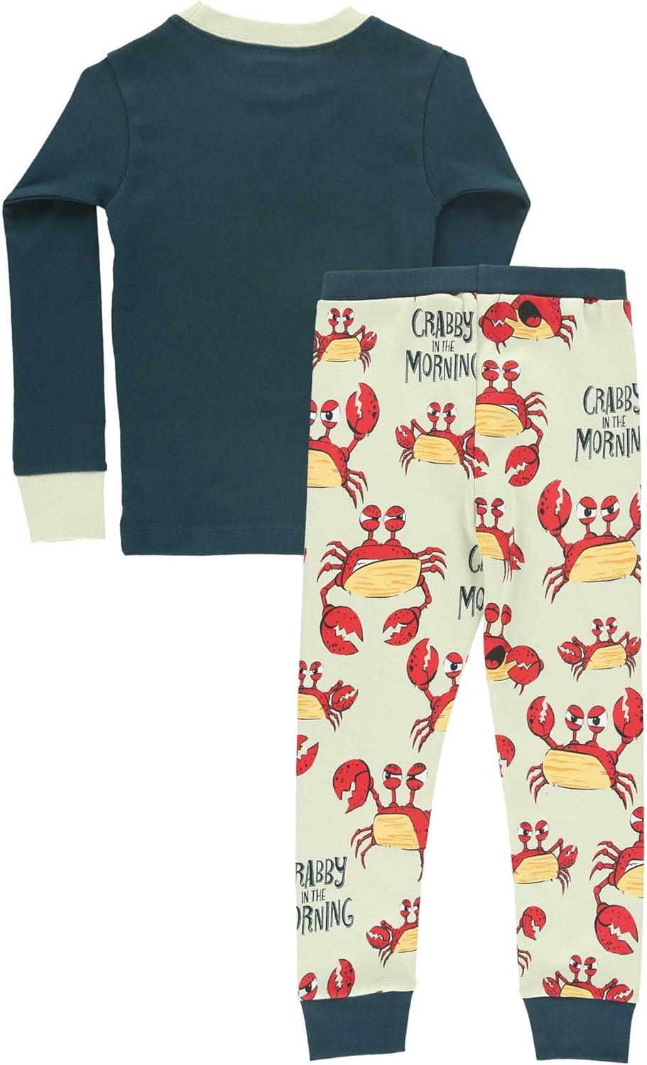 imageLazy One Warm LongSleeve PJ Sets for Girls and Boys Funny Animal Kids Pajama Sets Cozy ComfyCrabby Morning Pajama Sets
