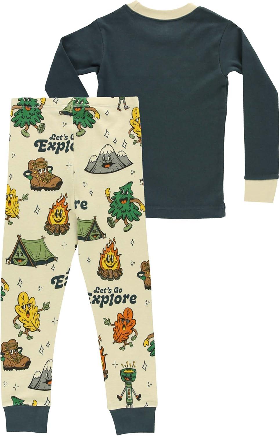 imageLazy One Warm LongSleeve PJ Sets for Girls and Boys Funny Animal Kids Pajama Sets Cozy ComfyVintage Camping Pajama Sets