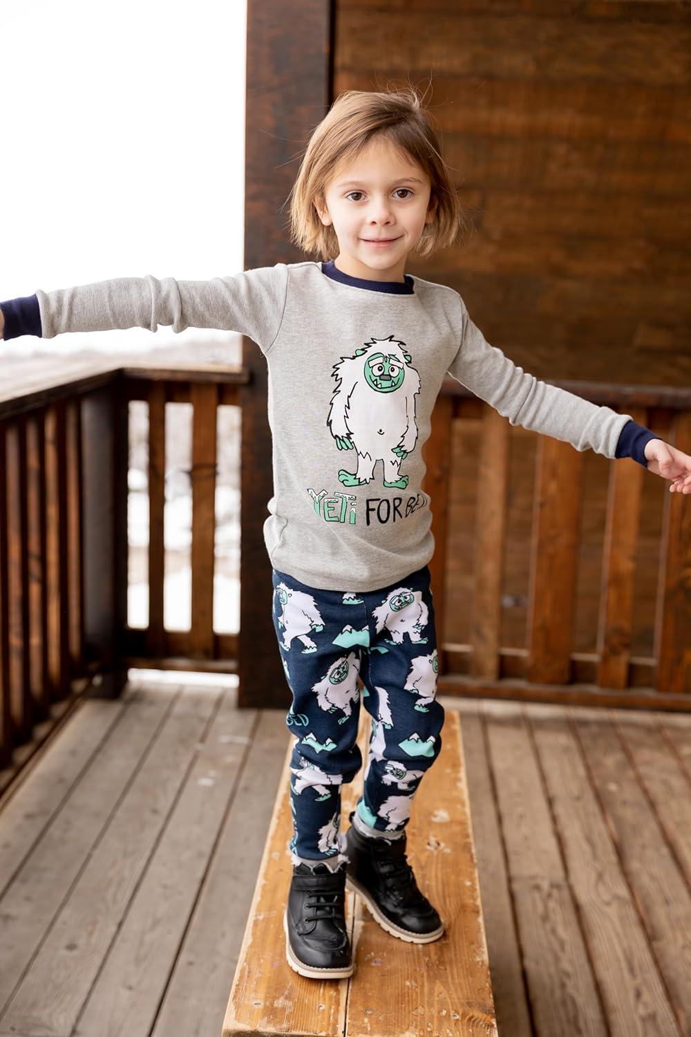 imageLazy One Warm LongSleeve PJ Sets for Girls and Boys Funny Animal Kids Pajama Sets Cozy ComfyYeti for Bed Boy Pajama Sets Light Grey